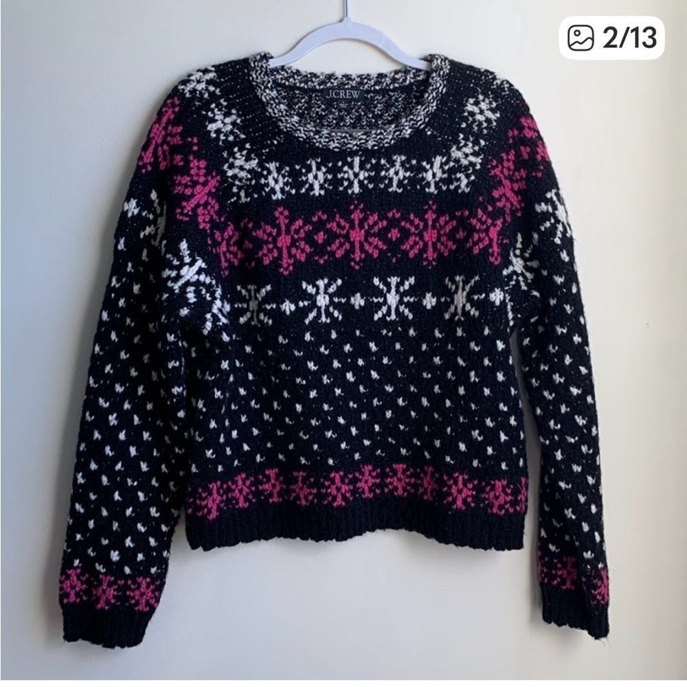J. Crew wool/alpaca Jacquard Snowflake Pullover Sweater L chunky knit winter